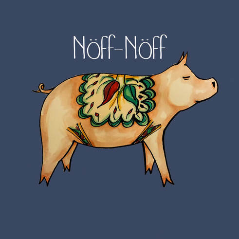 A drawing of a pig in the Dalacarlian style.