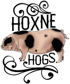 A logo with a pig and the text Hoxne Hogs.